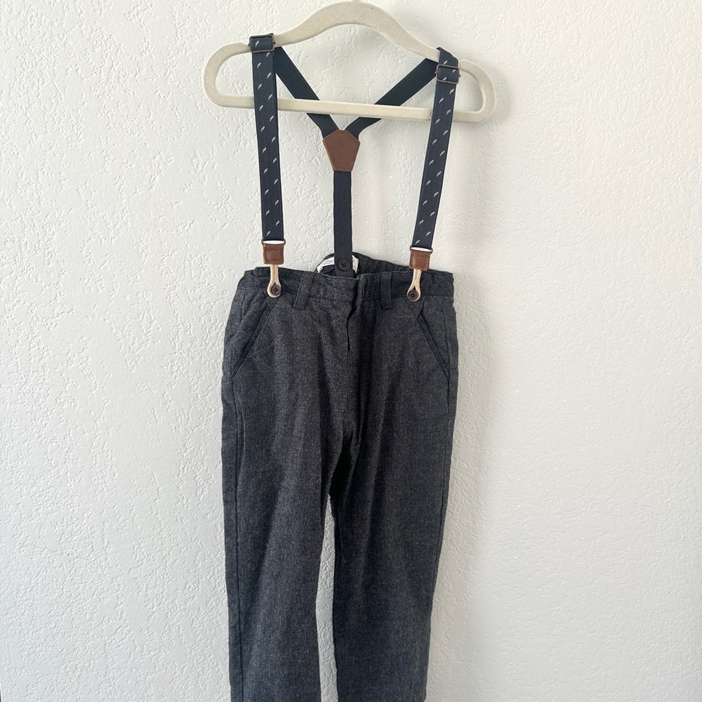 Zara Boys Gray Pants with Suspenders, Size 3T